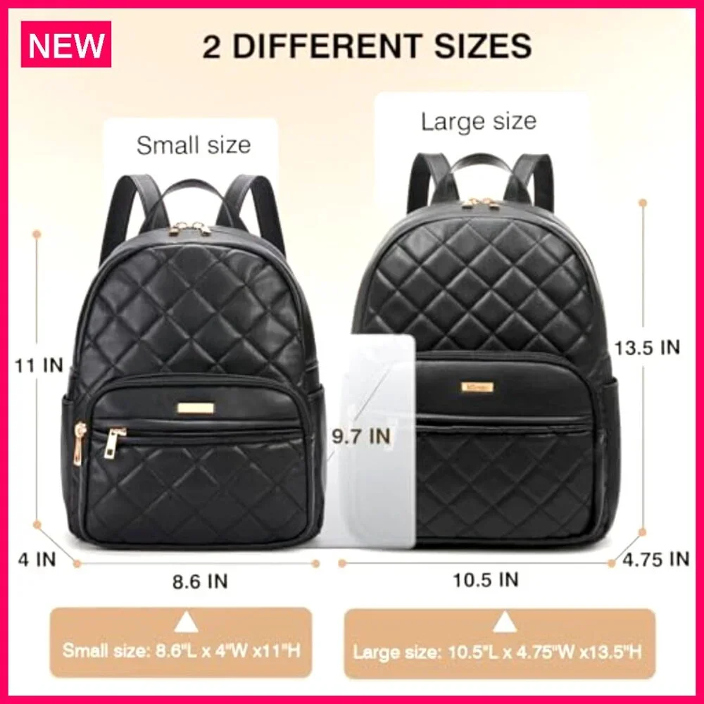 Vegan Leather Mini Backpack - Lightweight Daypack with Multiple Pockets - Picture 4 of 7